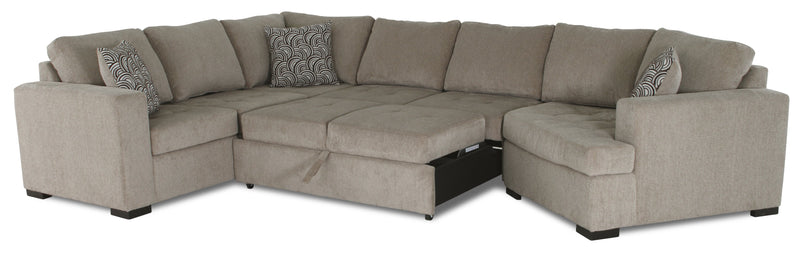Sofa-lit sectionnel de droite Legend 4 pièces fabriqué au Canada en tissu de chenille avec fauteuil enveloppant - beige platine