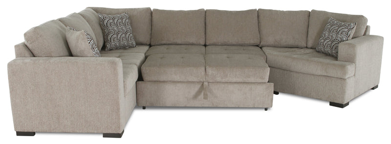 Sofa-lit sectionnel de droite Legend 4 pièces fabriqué au Canada en tissu de chenille avec fauteuil enveloppant - beige platine