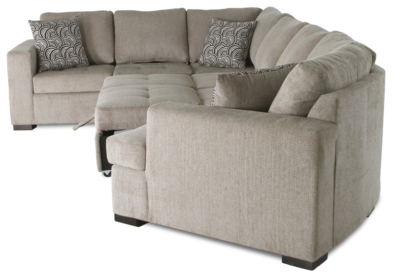 Sofa-lit sectionnel de droite Legend 4 pièces fabriqué au Canada en tissu de chenille avec fauteuil enveloppant - beige platine