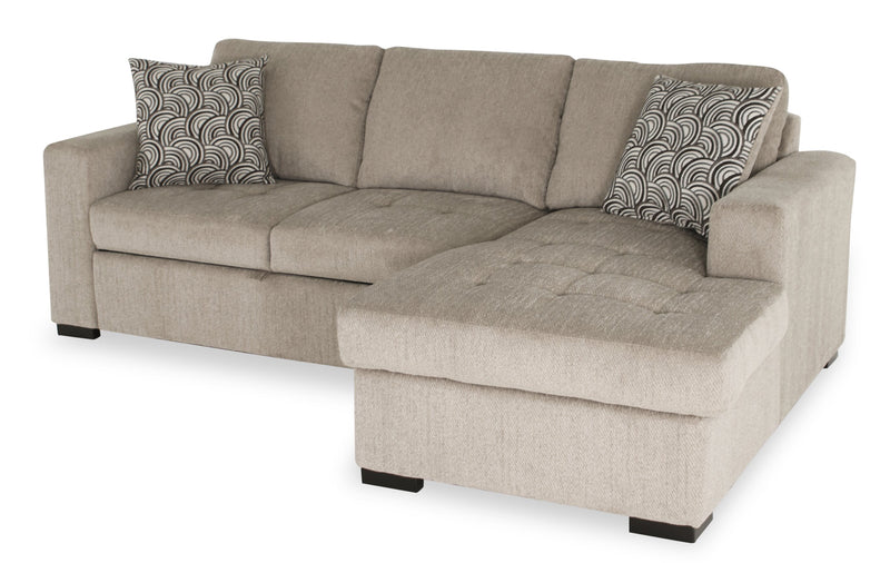 Sofa-lit sectionnel de droite Legend 2 pièces fabriqué au Canada en tissu de chenille avec fauteuil long de rangement - beige platine