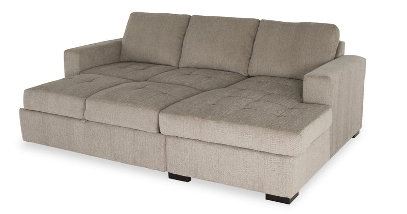 Sofa-lit sectionnel de droite Legend 2 pièces fabriqué au Canada en tissu de chenille avec fauteuil long de rangement - beige platine