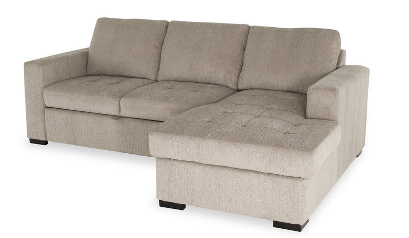 Sofa-lit sectionnel de droite Legend 2 pièces fabriqué au Canada en tissu de chenille avec fauteuil long de rangement - beige platine