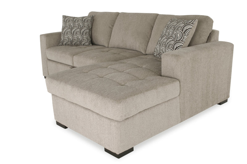 Sofa-lit sectionnel de droite Legend 2 pièces fabriqué au Canada en tissu de chenille avec fauteuil long de rangement - beige platine