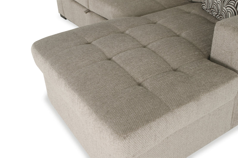 Sofa-lit sectionnel de droite Legend 2 pièces fabriqué au Canada en tissu de chenille avec fauteuil long de rangement - beige platine