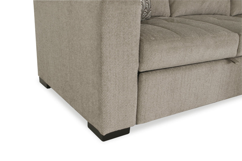 Sofa-lit sectionnel de droite Legend 2 pièces fabriqué au Canada en tissu de chenille avec fauteuil long de rangement - beige platine