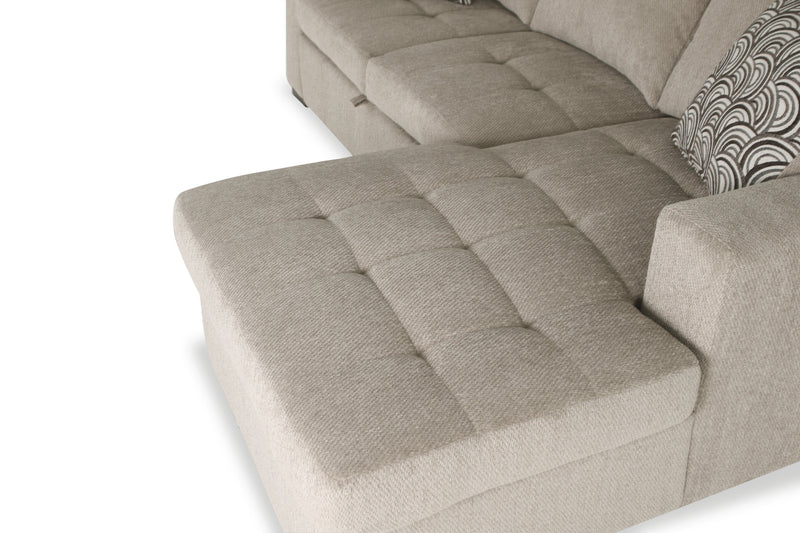 Sofa-lit sectionnel de droite Legend 2 pièces fabriqué au Canada en tissu de chenille avec fauteuil long de rangement - beige platine