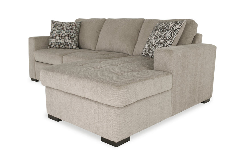 Sofa-lit sectionnel de droite Legend 2 pièces fabriqué au Canada en tissu de chenille avec fauteuil long de rangement - beige platine