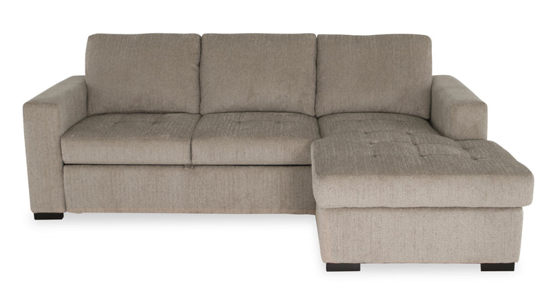 Sofa-lit sectionnel de droite Legend 2 pièces fabriqué au Canada en tissu de chenille avec fauteuil long de rangement - beige platine