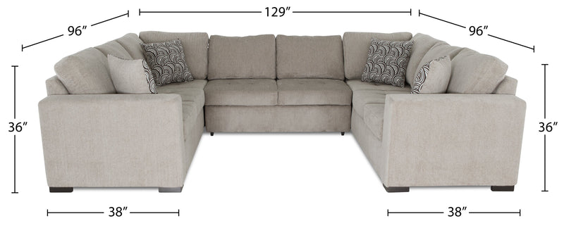 Sofa-lit sectionnel Legend 3 pièces fabriqué au Canada en tissu de chenille - beige platine