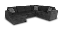 Sofa-lit sectionnel de gauche Legend 3 pièces fabriqué au Canada en tissu de chenille avec fauteuil long de rangement - gris poivre