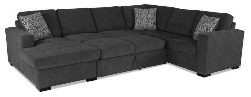 Sofa-lit sectionnel de gauche Legend 3 pièces fabriqué au Canada en tissu de chenille avec fauteuil long de rangement - gris poivre