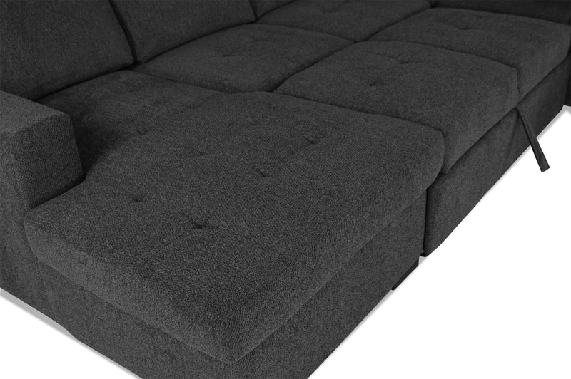 Sofa-lit sectionnel de gauche Legend 3 pièces fabriqué au Canada en tissu de chenille avec fauteuil long de rangement - gris poivre