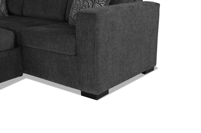 Sofa-lit sectionnel de gauche Legend 3 pièces fabriqué au Canada en tissu de chenille avec fauteuil long de rangement - gris poivre