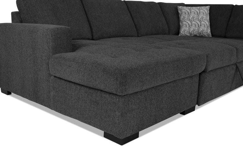Sofa-lit sectionnel de gauche Legend 3 pièces fabriqué au Canada en tissu de chenille avec fauteuil long de rangement - gris poivre
