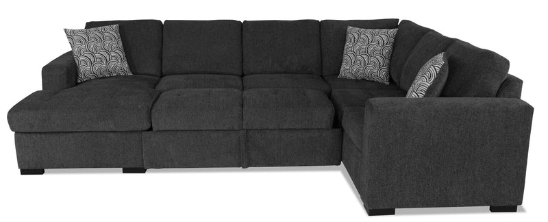 Sofa-lit sectionnel de gauche Legend 3 pièces fabriqué au Canada en tissu de chenille avec fauteuil long de rangement - gris poivre