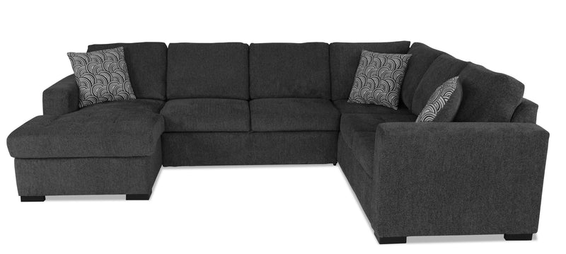 Sofa-lit sectionnel de gauche Legend 3 pièces fabriqué au Canada en tissu de chenille avec fauteuil long de rangement - gris poivre