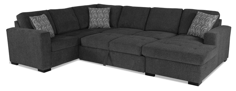 Sofa-lit sectionnel de droite Legend 3 pièces fabriqué au Canada en tissu de chenille avec fauteuil long de rangement - gris poivre