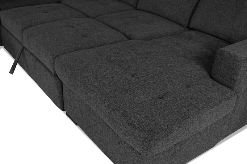 Sofa-lit sectionnel de droite Legend 3 pièces fabriqué au Canada en tissu de chenille avec fauteuil long de rangement - gris poivre