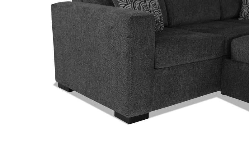 Sofa-lit sectionnel de droite Legend 3 pièces fabriqué au Canada en tissu de chenille avec fauteuil long de rangement - gris poivre