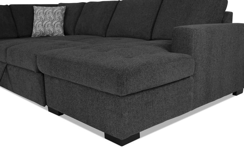 Sofa-lit sectionnel de droite Legend 3 pièces fabriqué au Canada en tissu de chenille avec fauteuil long de rangement - gris poivre