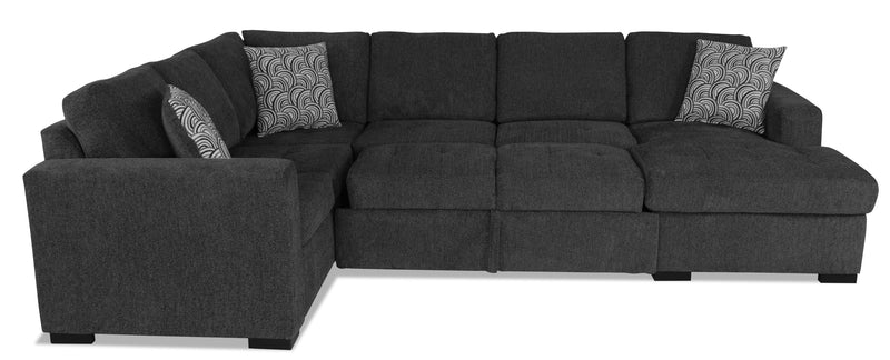 Sofa-lit sectionnel de droite Legend 3 pièces fabriqué au Canada en tissu de chenille avec fauteuil long de rangement - gris poivre