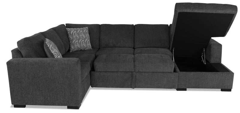 Sofa-lit sectionnel de droite Legend 3 pièces fabriqué au Canada en tissu de chenille avec fauteuil long de rangement - gris poivre