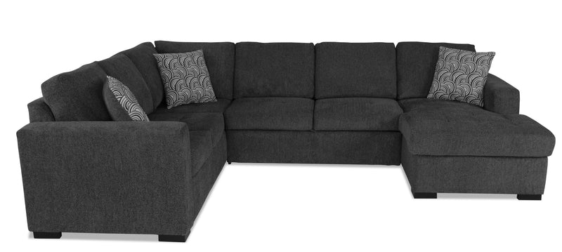 Sofa-lit sectionnel de droite Legend 3 pièces fabriqué au Canada en tissu de chenille avec fauteuil long de rangement - gris poivre