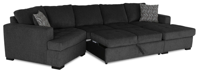 Sofa-lit sectionnel enveloppant de gauche Legend 3 pièces fabriqué au Canada en tissu de chenille avec fauteuil long - gris poivre