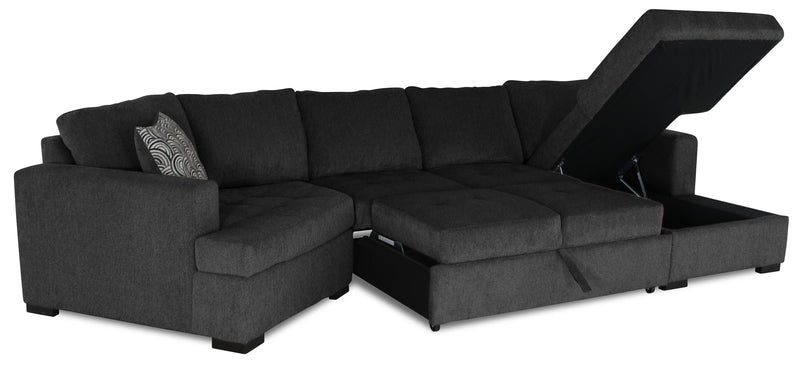 Sofa-lit sectionnel enveloppant de gauche Legend 3 pièces fabriqué au Canada en tissu de chenille avec fauteuil long - gris poivre