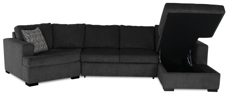 Sofa-lit sectionnel enveloppant de gauche Legend 3 pièces fabriqué au Canada en tissu de chenille avec fauteuil long - gris poivre