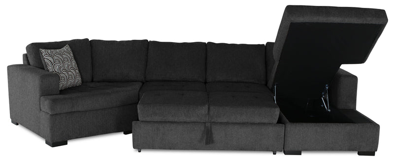 Sofa-lit sectionnel enveloppant de gauche Legend 3 pièces fabriqué au Canada en tissu de chenille avec fauteuil long - gris poivre