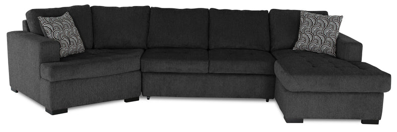 Sofa-lit sectionnel enveloppant de gauche Legend 3 pièces fabriqué au Canada en tissu de chenille avec fauteuil long - gris poivre