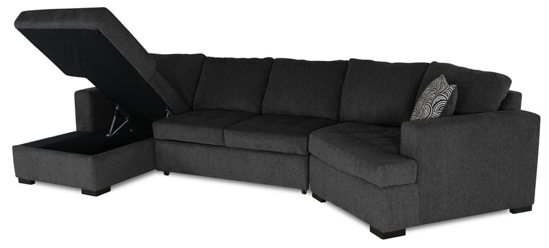 Sofa-lit sectionnel enveloppant de droite Legend 3 pièces fabriqué au Canada en tissu de chenille avec fauteuil long - gris poivre
