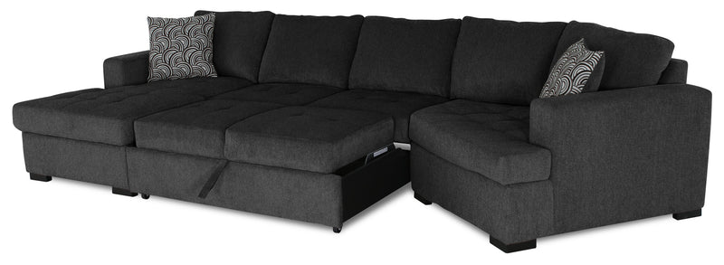 Sofa-lit sectionnel enveloppant de droite Legend 3 pièces fabriqué au Canada en tissu de chenille avec fauteuil long - gris poivre