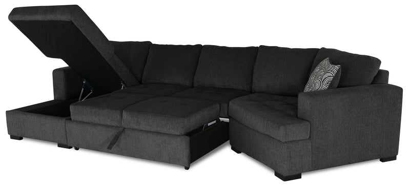Sofa-lit sectionnel enveloppant de droite Legend 3 pièces fabriqué au Canada en tissu de chenille avec fauteuil long - gris poivre