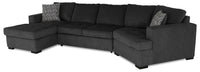  Sofa-lit sectionnel enveloppant de droite Legend 3 pièces fabriqué au Canada en tissu de chenille avec fauteuil long - gris poivre