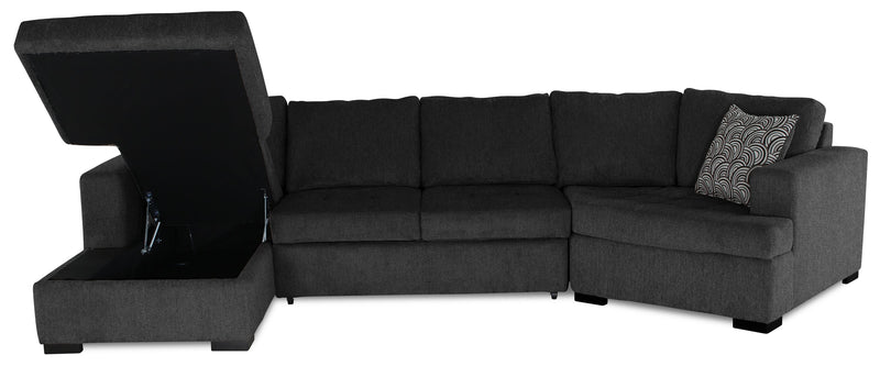 Sofa-lit sectionnel enveloppant de droite Legend 3 pièces fabriqué au Canada en tissu de chenille avec fauteuil long - gris poivre