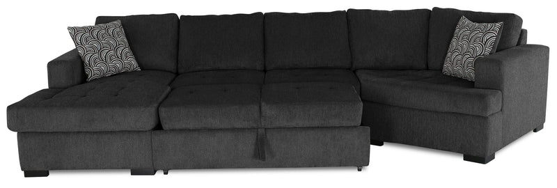 Sofa-lit sectionnel enveloppant de droite Legend 3 pièces fabriqué au Canada en tissu de chenille avec fauteuil long - gris poivre