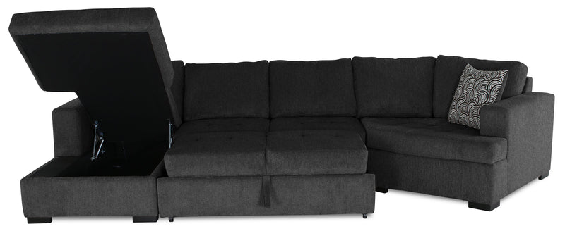 Sofa-lit sectionnel enveloppant de droite Legend 3 pièces fabriqué au Canada en tissu de chenille avec fauteuil long - gris poivre
