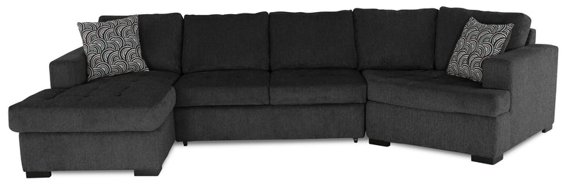 Sofa-lit sectionnel enveloppant de droite Legend 3 pièces fabriqué au Canada en tissu de chenille avec fauteuil long - gris poivre