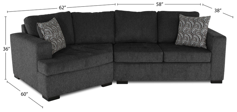 Sofa sectionnel de gauche Legend 2 pièces fabriqué au Canada en tissu de chenille avec fauteuil enveloppant - gris poivre
