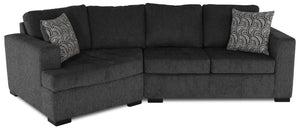 Sofa sectionnel de gauche Legend 2 pièces fabriqué au Canada en tissu de chenille avec fauteuil enveloppant - gris poivre