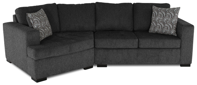 Sofa sectionnel de gauche Legend 2 pièces fabriqué au Canada en tissu de chenille avec fauteuil enveloppant - gris poivre