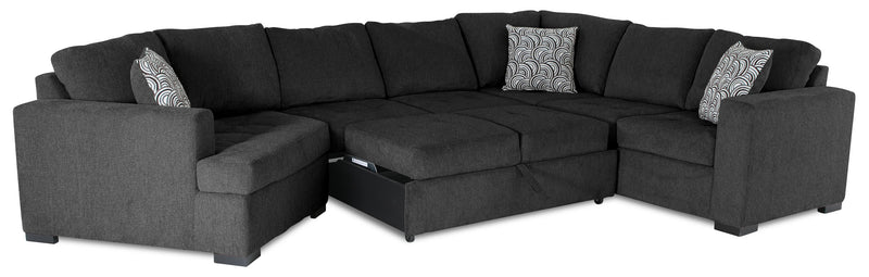 Sofa-lit sectionnel de gauche Legend 3 pièces fabriqué au Canada en tissu de chenille avec fauteuil enveloppant - gris poivre