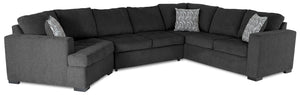 Sofa-lit sectionnel de gauche Legend 3 pièces fabriqué au Canada en tissu de chenille avec fauteuil enveloppant - gris poivre