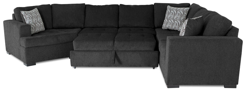 Sofa-lit sectionnel de gauche Legend 3 pièces fabriqué au Canada en tissu de chenille avec fauteuil enveloppant - gris poivre