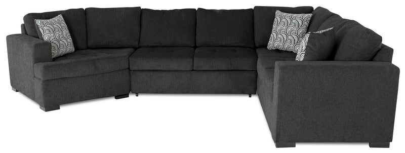 Sofa-lit sectionnel de gauche Legend 3 pièces fabriqué au Canada en tissu de chenille avec fauteuil enveloppant - gris poivre