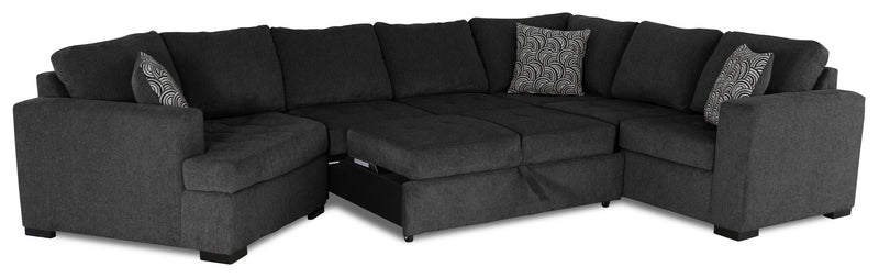 Sofa-lit sectionnel de gauche Legend 4 pièces fabriqué au Canada en tissu de chenille avec fauteuil enveloppant - gris poivre