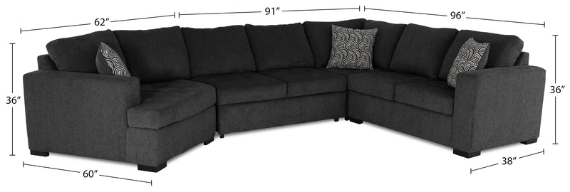 Sofa-lit sectionnel de gauche Legend 4 pièces fabriqué au Canada en tissu de chenille avec fauteuil enveloppant - gris poivre