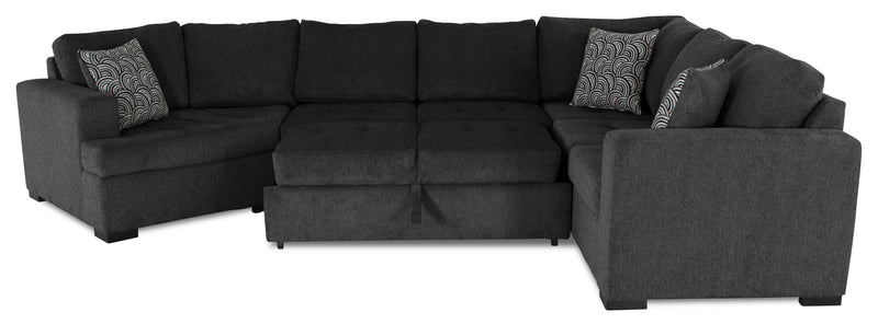 Sofa-lit sectionnel de gauche Legend 4 pièces fabriqué au Canada en tissu de chenille avec fauteuil enveloppant - gris poivre